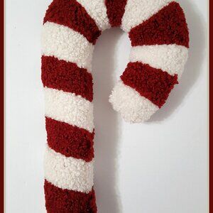 NEW RARE Pottery Barn Large Cozy Teddy Faux Fur Candy Cane Shaped Pillow